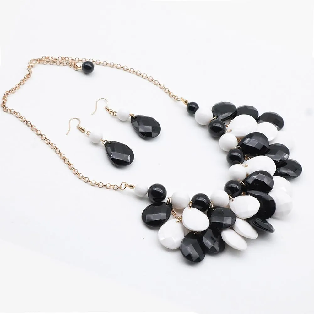Teardrop Floating Statement Necklace Earrings Bubble Layer Chucky Rib Collor Necklace Resin Boho Wowmen Charm Fashion Jewerly Accessories Necklace Earring Set