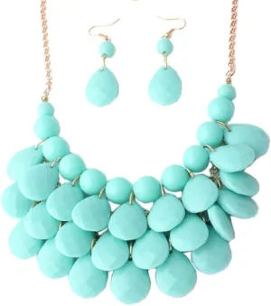 Teardrop Floating Statement Necklace Earrings Bubble Layer Chucky Rib Collor Necklace Resin Boho Wowmen Charm Fashion Jewerly Accessories Necklace Earring Set