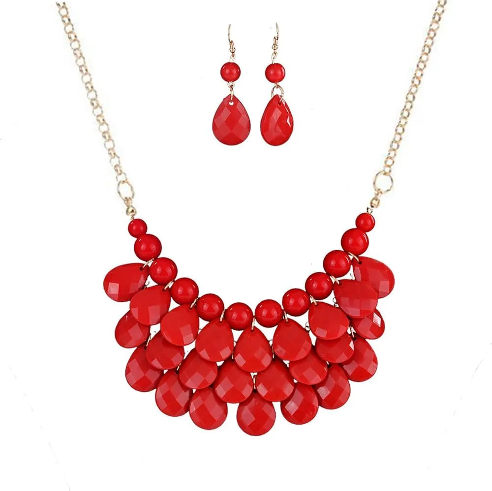 Teardrop Floating Statement Necklace Earrings Bubble Layer Chucky Rib Collor Necklace Resin Boho Wowmen Charm Fashion Jewerly Accessories Necklace Earring Set