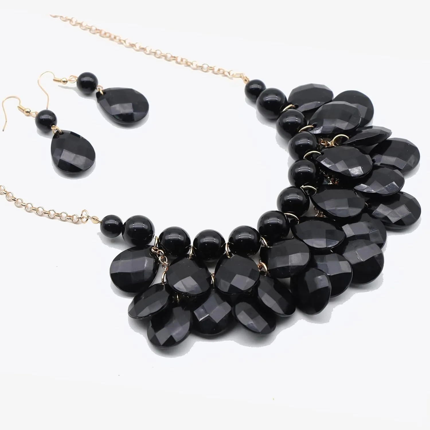 Teardrop Floating Statement Necklace Earrings Bubble Layer Chucky Rib Collor Necklace Resin Boho Wowmen Charm Fashion Jewerly Accessories Necklace Earring Set