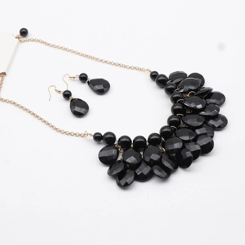 Teardrop Floating Statement Necklace Earrings Bubble Layer Chucky Rib Collor Necklace Resin Boho Wowmen Charm Fashion Jewerly Accessories Necklace Earring Set