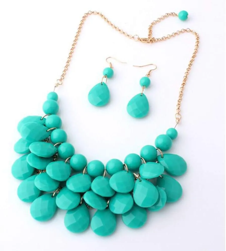 Teardrop Floating Statement Necklace Earrings Bubble Layer Chucky Rib Collor Necklace Resin Boho Wowmen Charm Fashion Jewerly Accessories Necklace Earring Set