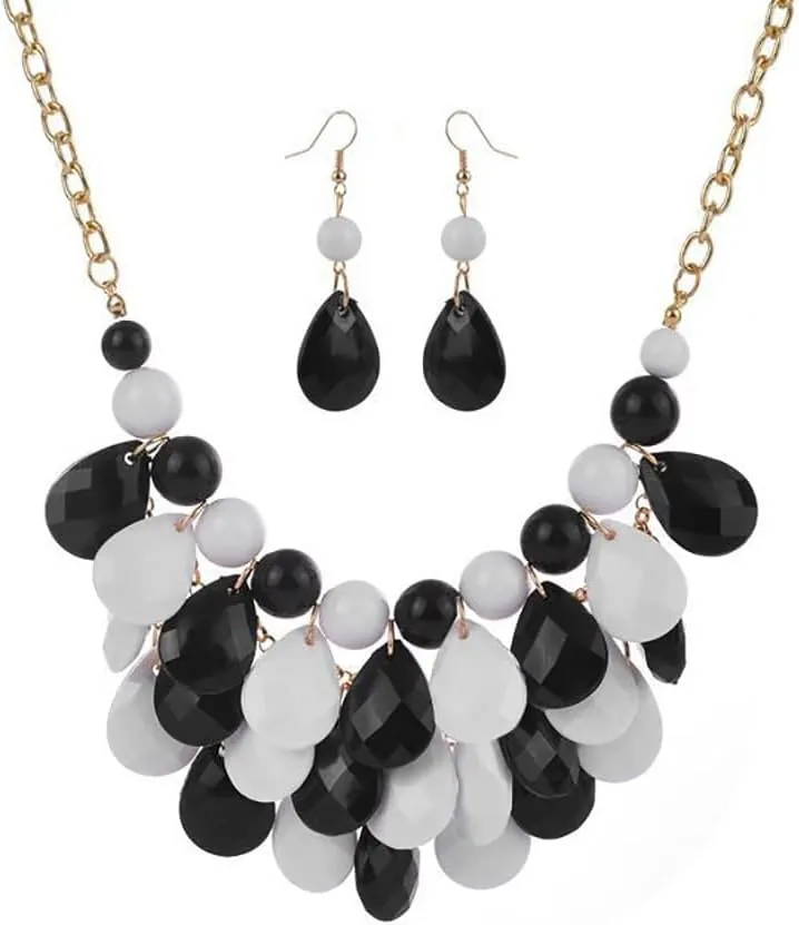 Teardrop Floating Statement Necklace Earrings Bubble Layer Chucky Rib Collor Necklace Resin Boho Wowmen Charm Fashion Jewerly Accessories Necklace Earring Set