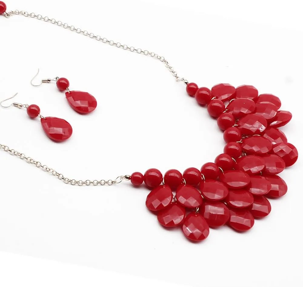Teardrop Floating Statement Necklace Earrings Bubble Layer Chucky Rib Collor Necklace Resin Boho Wowmen Charm Fashion Jewerly Accessories Necklace Earring Set