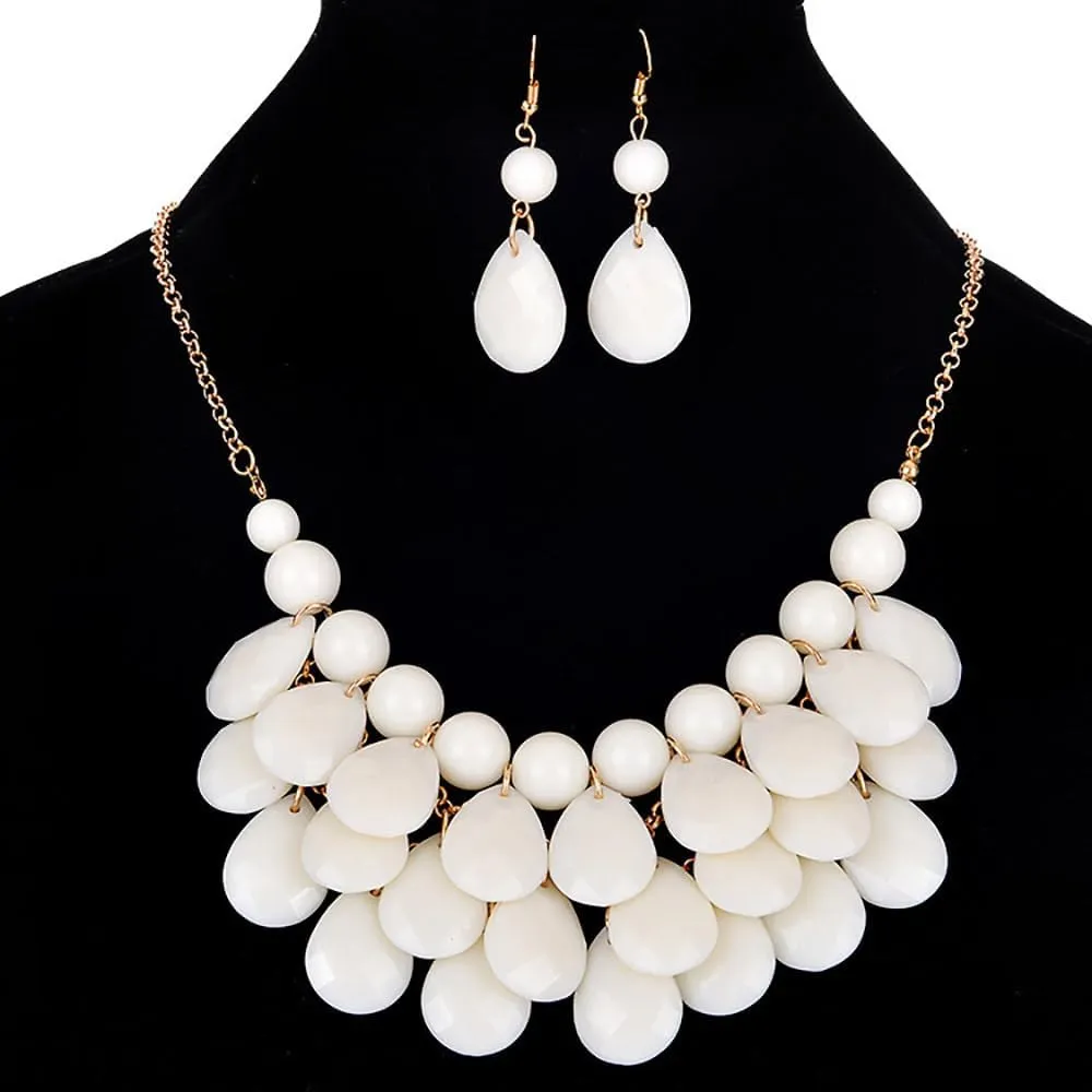 Teardrop Floating Statement Necklace Earrings Bubble Layer Chucky Rib Collor Necklace Resin Boho Wowmen Charm Fashion Jewerly Accessories Necklace Earring Set