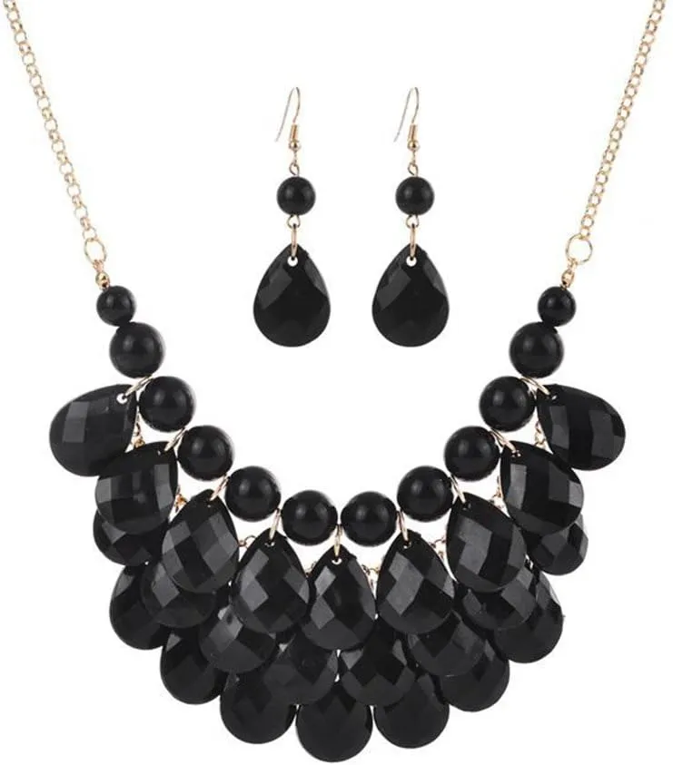 Teardrop Floating Statement Necklace Earrings Bubble Layer Chucky Rib Collor Necklace Resin Boho Wowmen Charm Fashion Jewerly Accessories Necklace Earring Set