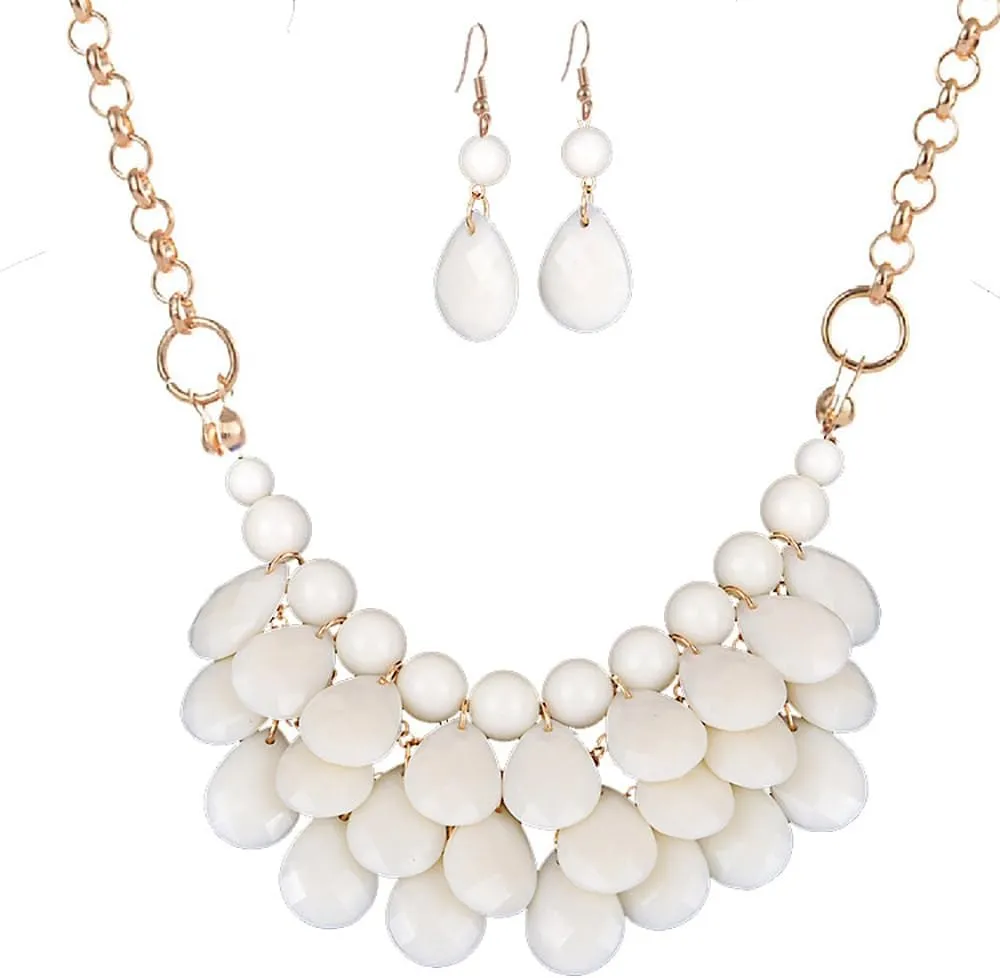 Teardrop Floating Statement Necklace Earrings Bubble Layer Chucky Rib Collor Necklace Resin Boho Wowmen Charm Fashion Jewerly Accessories Necklace Earring Set