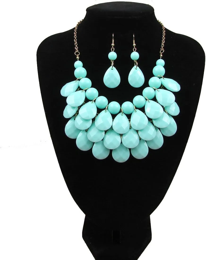 Teardrop Floating Statement Necklace Earrings Bubble Layer Chucky Rib Collor Necklace Resin Boho Wowmen Charm Fashion Jewerly Accessories Necklace Earring Set