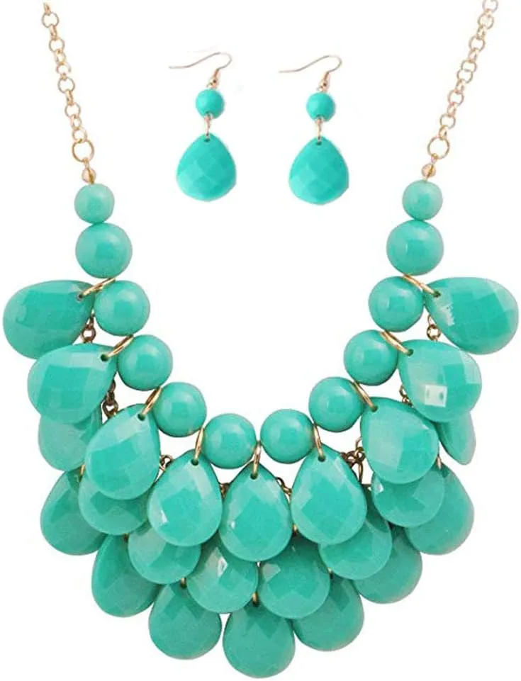 Teardrop Floating Statement Necklace Earrings Bubble Layer Chucky Rib Collor Necklace Resin Boho Wowmen Charm Fashion Jewerly Accessories Necklace Earring Set