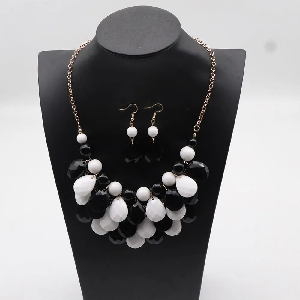 Teardrop Floating Statement Necklace Earrings Bubble Layer Chucky Rib Collor Necklace Resin Boho Wowmen Charm Fashion Jewerly Accessories Necklace Earring Set