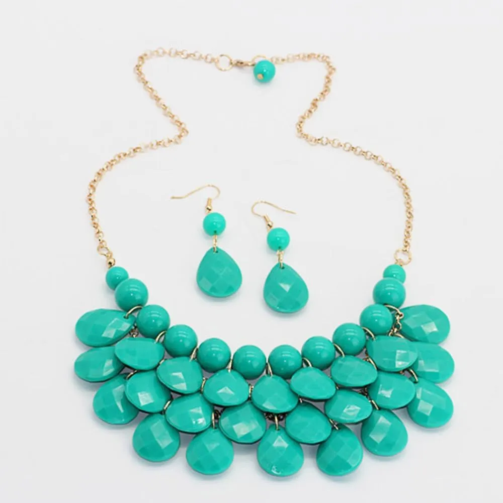 Teardrop Floating Statement Necklace Earrings Bubble Layer Chucky Rib Collor Necklace Resin Boho Wowmen Charm Fashion Jewerly Accessories Necklace Earring Set