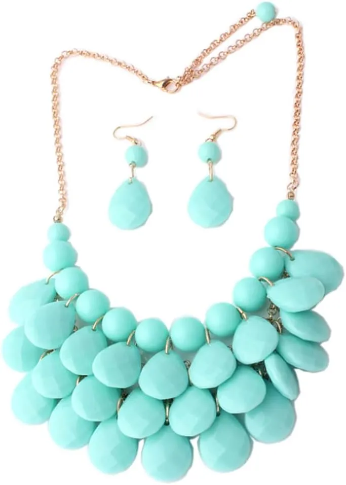Teardrop Floating Statement Necklace Earrings Bubble Layer Chucky Rib Collor Necklace Resin Boho Wowmen Charm Fashion Jewerly Accessories Necklace Earring Set