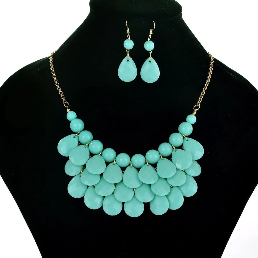 Teardrop Floating Statement Necklace Earrings Bubble Layer Chucky Rib Collor Necklace Resin Boho Wowmen Charm Fashion Jewerly Accessories Necklace Earring Set