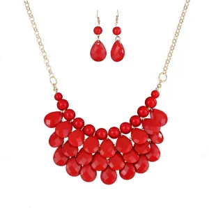 Teardrop Floating Statement Necklace Earrings Bubble Layer Chucky Rib Collor Necklace Resin Boho Wowmen Charm Fashion Jewerly Accessories Necklace Earring Set