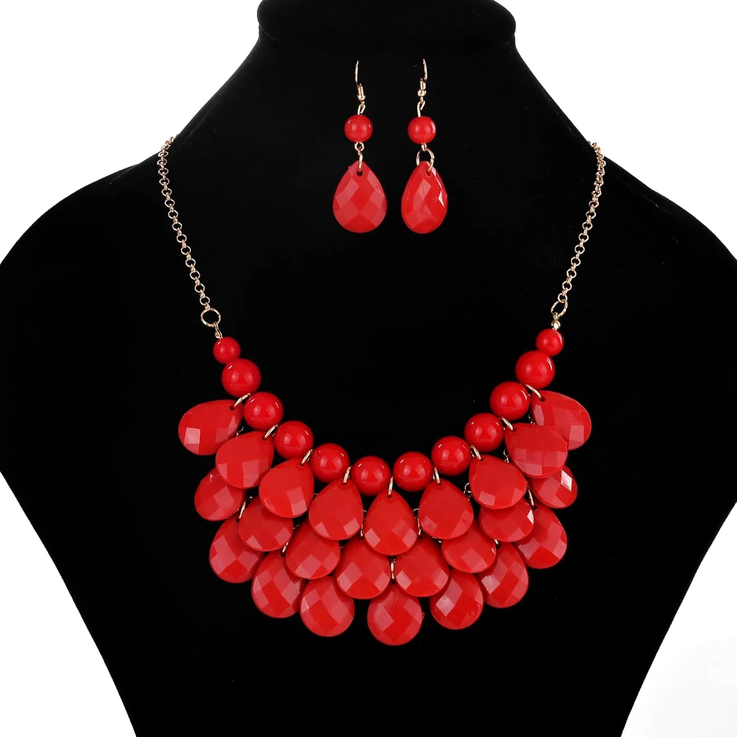Teardrop Floating Statement Necklace Earrings Bubble Layer Chucky Rib Collor Necklace Resin Boho Wowmen Charm Fashion Jewerly Accessories Necklace Earring Set