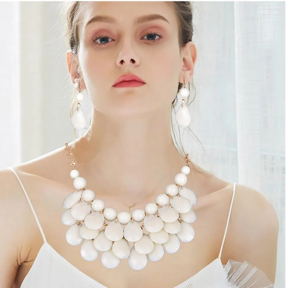 Teardrop Floating Statement Necklace Earrings Bubble Layer Chucky Rib Collor Necklace Resin Boho Wowmen Charm Fashion Jewerly Accessories Necklace Earring Set
