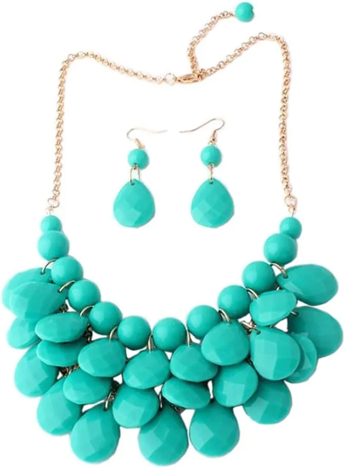 Teardrop Floating Statement Necklace Earrings Bubble Layer Chucky Rib Collor Necklace Resin Boho Wowmen Charm Fashion Jewerly Accessories Necklace Earring Set