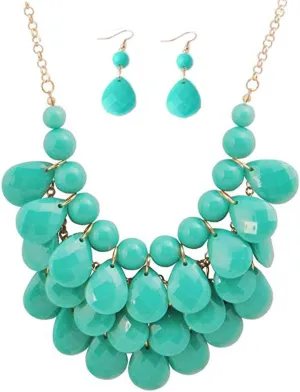 Teardrop Floating Statement Necklace Earrings Bubble Layer Chucky Rib Collor Necklace Resin Boho Wowmen Charm Fashion Jewerly Accessories Necklace Earring Set
