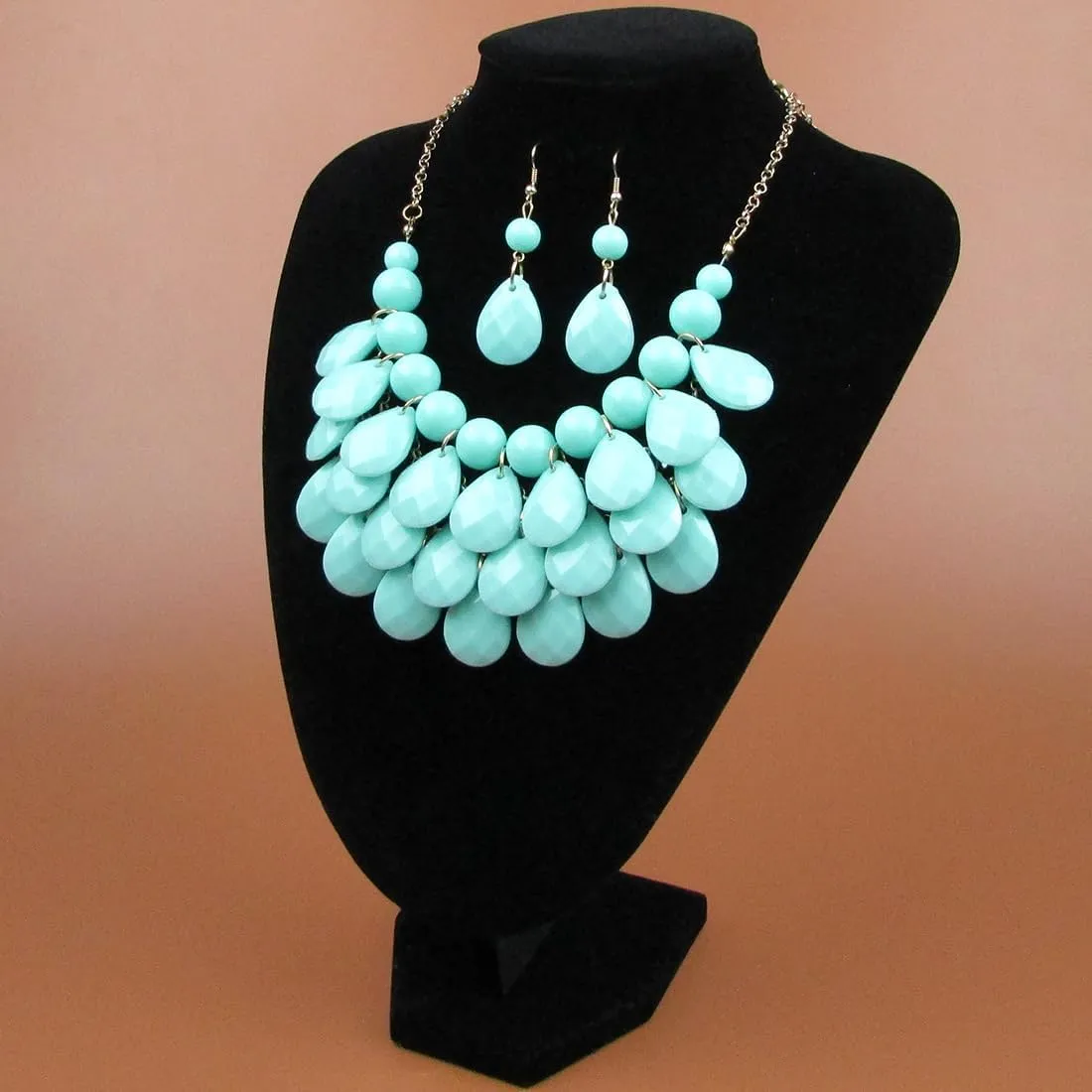 Teardrop Floating Statement Necklace Earrings Bubble Layer Chucky Rib Collor Necklace Resin Boho Wowmen Charm Fashion Jewerly Accessories Necklace Earring Set