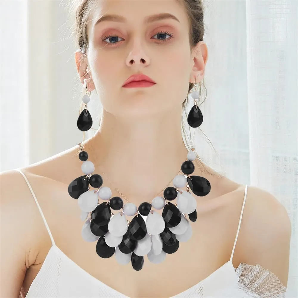 Teardrop Floating Statement Necklace Earrings Bubble Layer Chucky Rib Collor Necklace Resin Boho Wowmen Charm Fashion Jewerly Accessories Necklace Earring Set