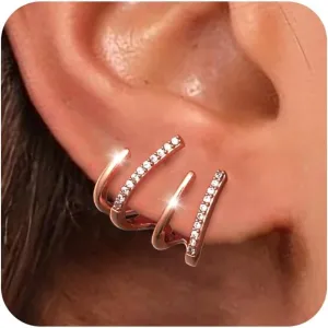 Tewiky Claw Earrings for Women, 14k Gold Plated/Sterling Silver Claw Earrings Cuff Hypoallergenic Ear Wrap Trendy Cubic Zirconia Warp Cuff Earrings