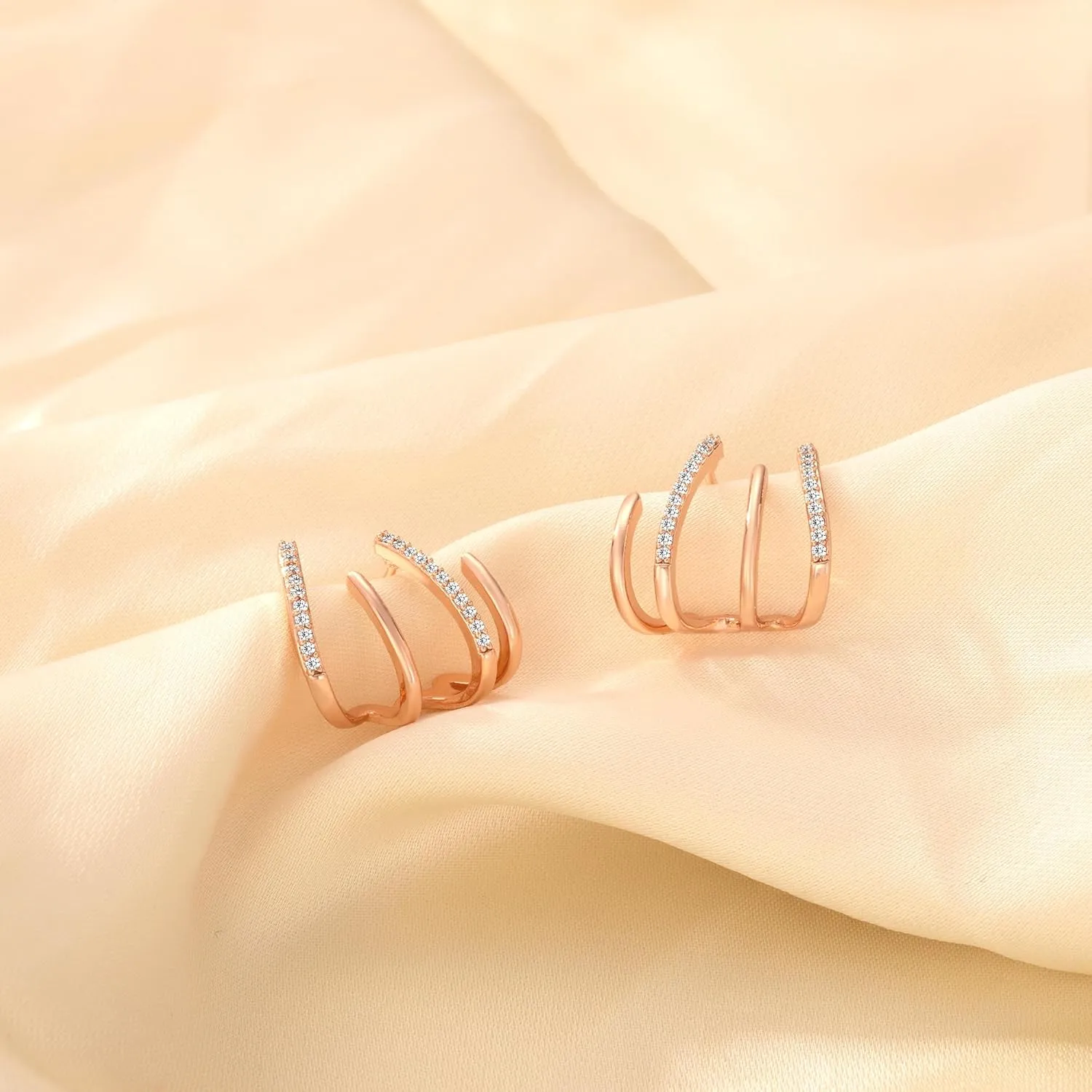 Tewiky Claw Earrings for Women, 14k Gold Plated/Sterling Silver Claw Earrings Cuff Hypoallergenic Ear Wrap Trendy Cubic Zirconia Warp Cuff Earrings