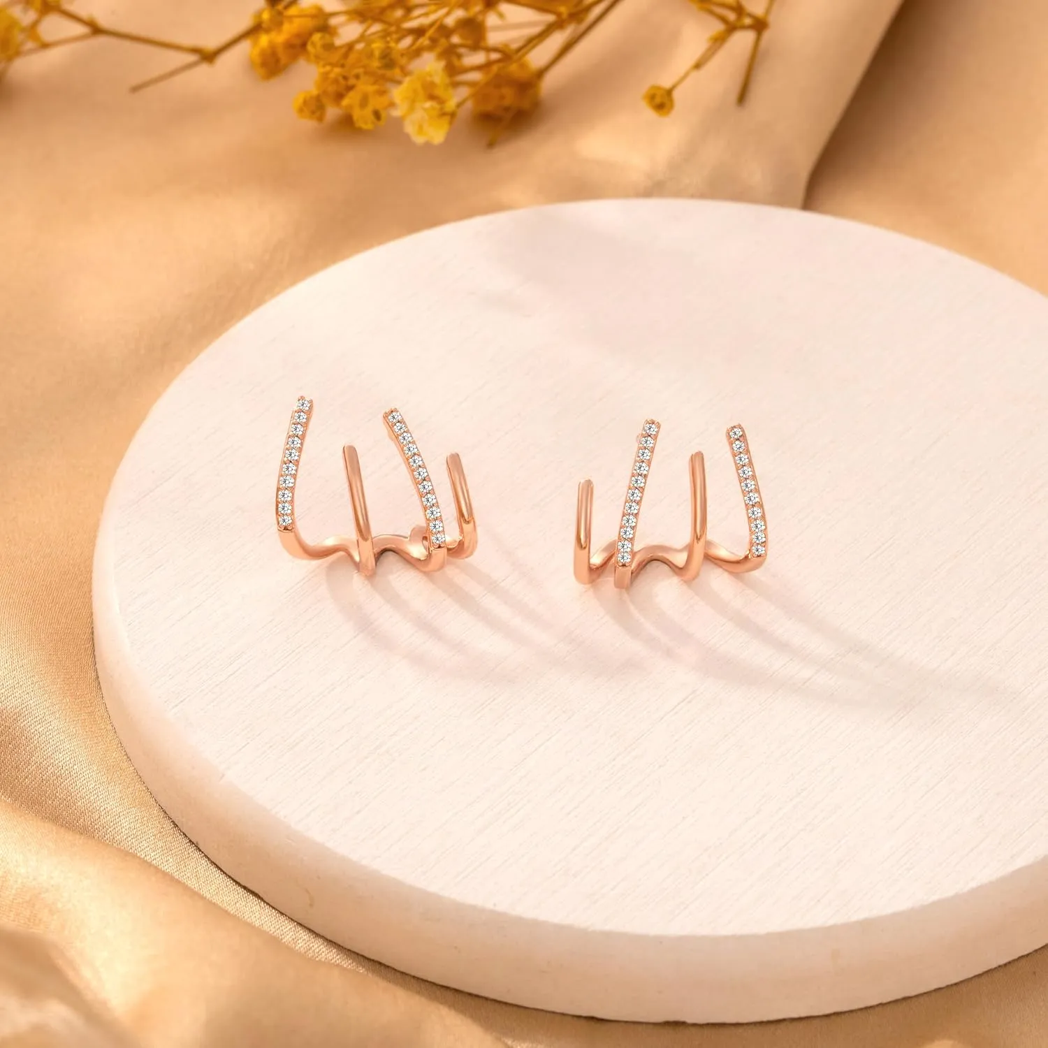 Tewiky Claw Earrings for Women, 14k Gold Plated/Sterling Silver Claw Earrings Cuff Hypoallergenic Ear Wrap Trendy Cubic Zirconia Warp Cuff Earrings