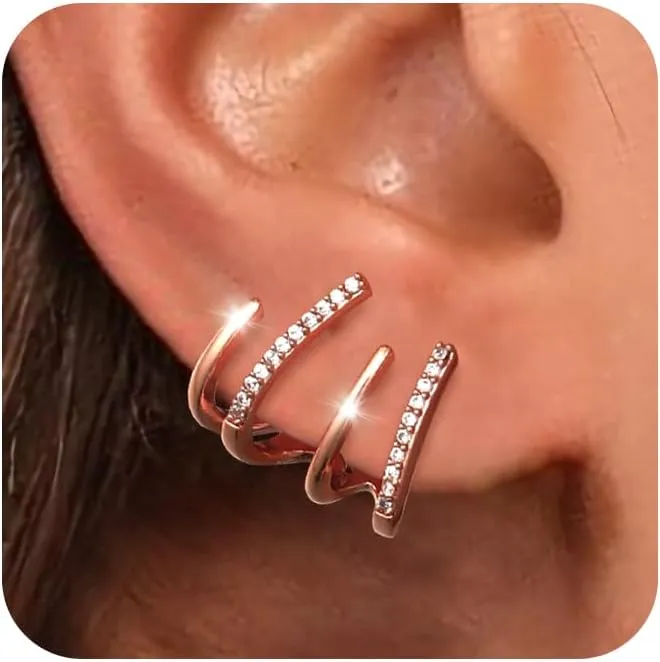 Tewiky Claw Earrings for Women, 14k Gold Plated/Sterling Silver Claw Earrings Cuff Hypoallergenic Ear Wrap Trendy Cubic Zirconia Warp Cuff Earrings