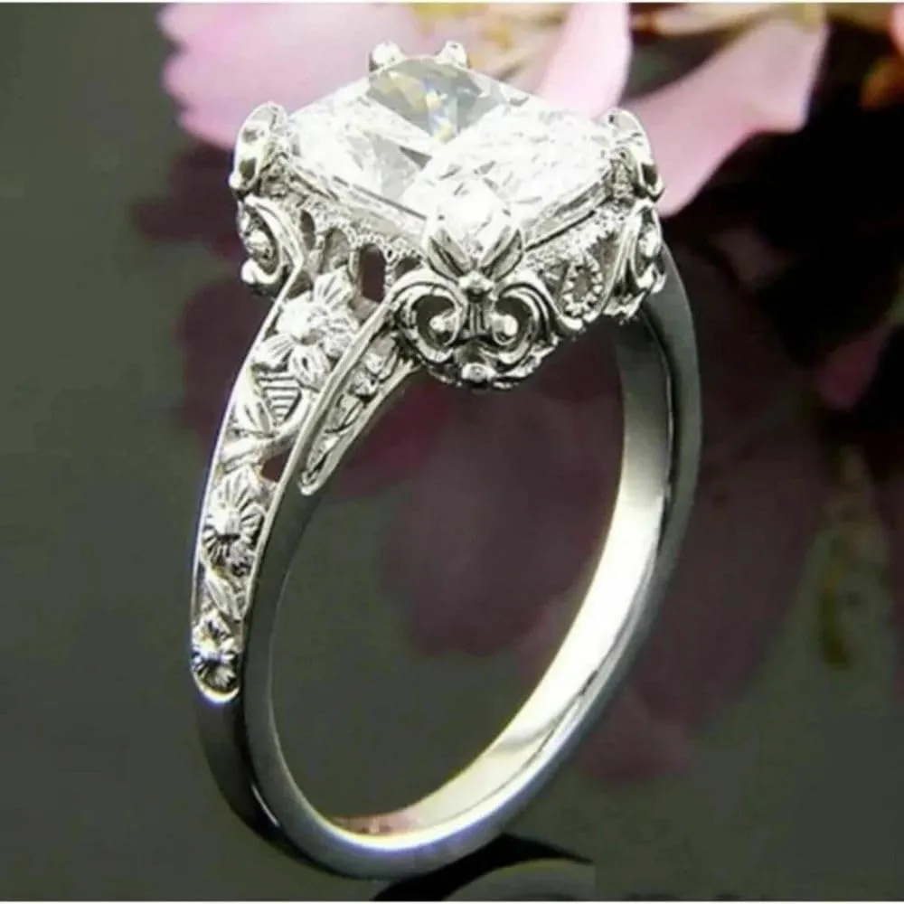 THEONECARATS 2.50 Ct Radiant Diamond 1930s Vintage Style Art Deco Floral Filigree Victorian Engagement Rings 14K Gold Plated Flower Milgrain Women Jewelry 925 Sterling Silver Handmade Anniversary Ring