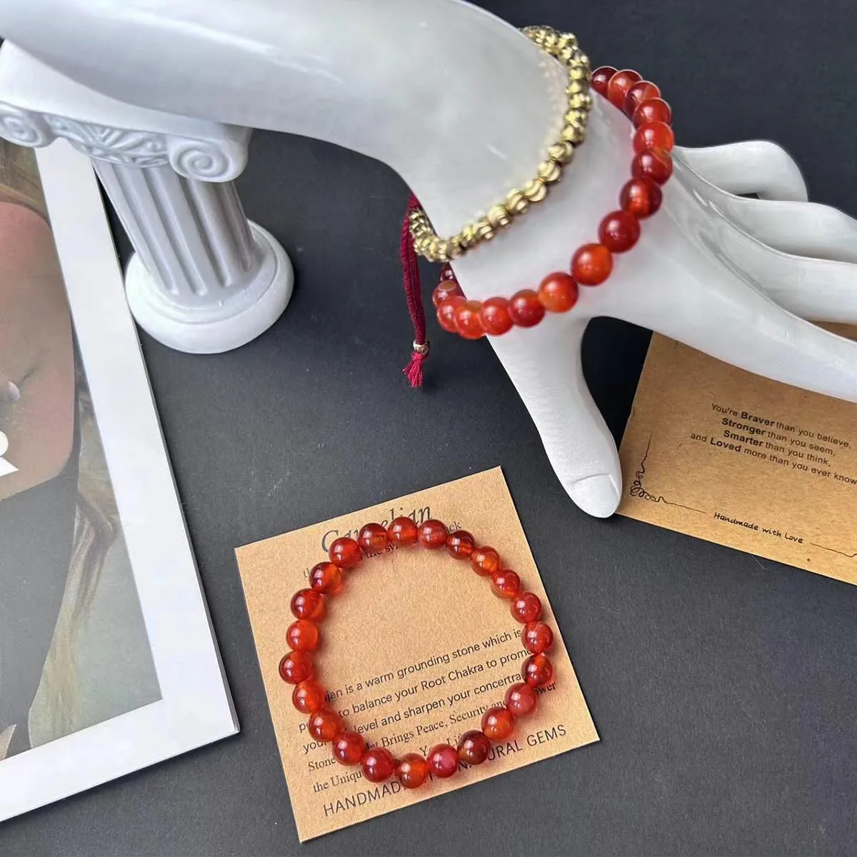 Tibetan Copper Bead Bracelet - Lucky Red String Bracelet - Carnelian Bracelet - Friendship Bracelet Inspirational Bracelets Healing Crystal Protection - Buddhist Bracelets (Carnelian)
