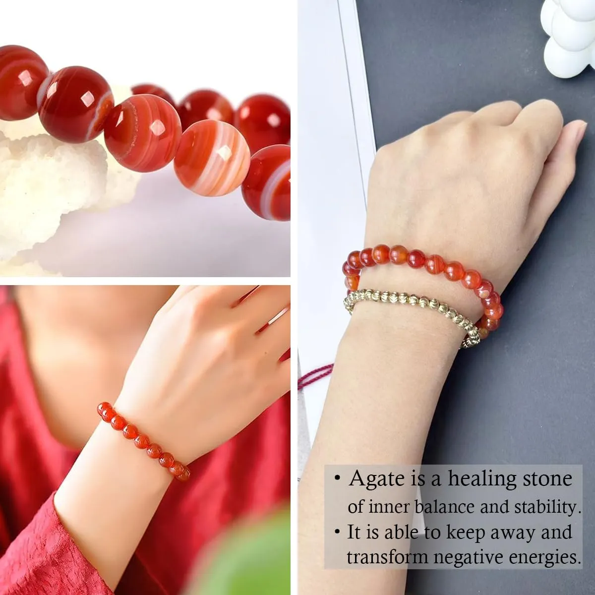 Tibetan Copper Bead Bracelet - Lucky Red String Bracelet - Carnelian Bracelet - Friendship Bracelet Inspirational Bracelets Healing Crystal Protection - Buddhist Bracelets (Carnelian)