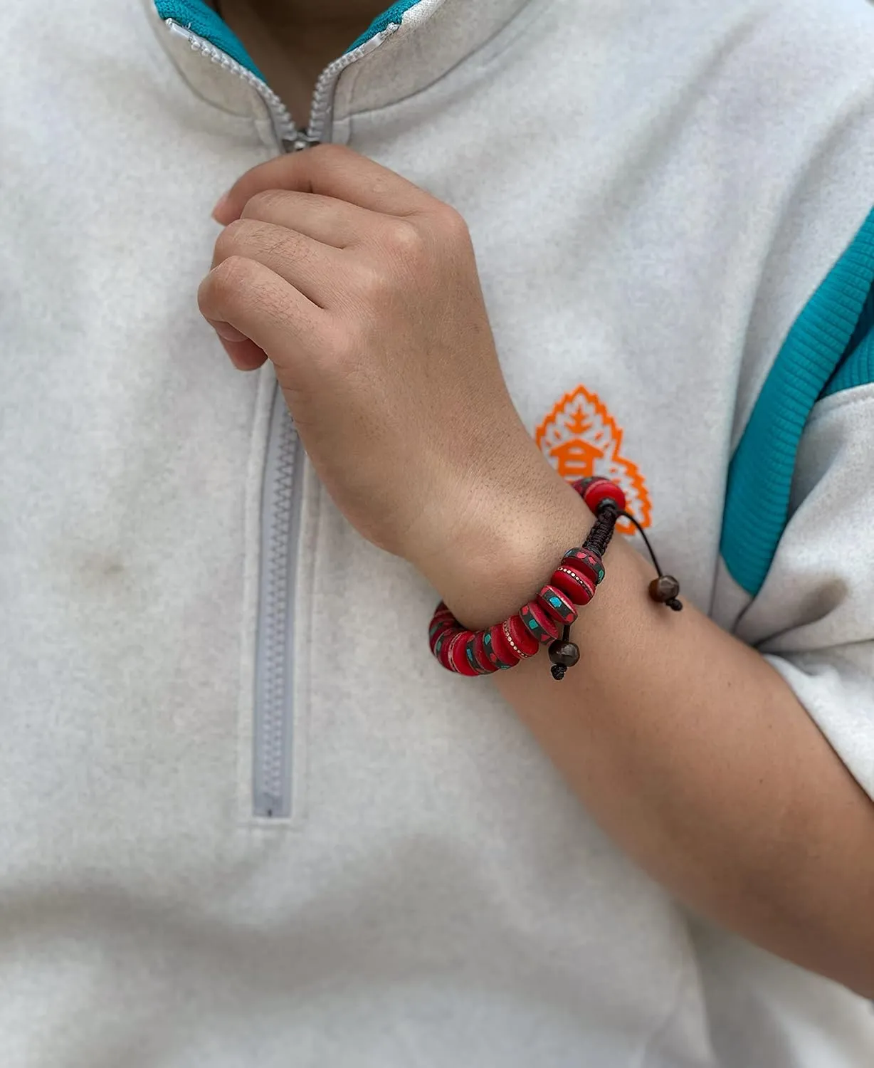 Tibetan Mala Embedded Medicine Wrist Mala for Meditation Handmade Draw String Silk Pouch