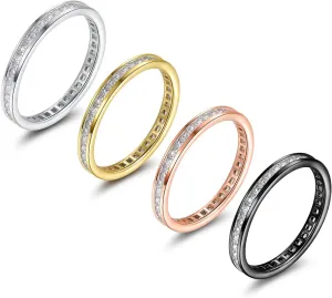 TIKJE 4 Rings Set For Women, 18k Yellow/White Gold/Rose Gold/Black Plated Rings - Cubic Zirconias Band Ring, Eternity Promise Ring For Her Engagement Ring Wedding Band Size 5-12