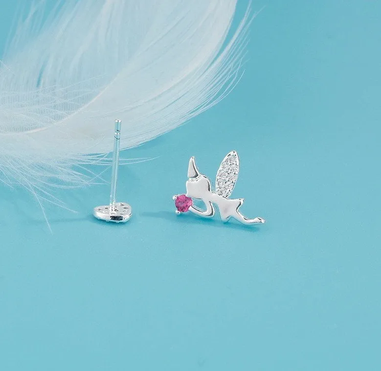 Tiny Elf and Heart Earrings| Studs| Fairy earrings| Sterling Silver| Mismatched earrings| Gifts for kids| Cutest| Christmas