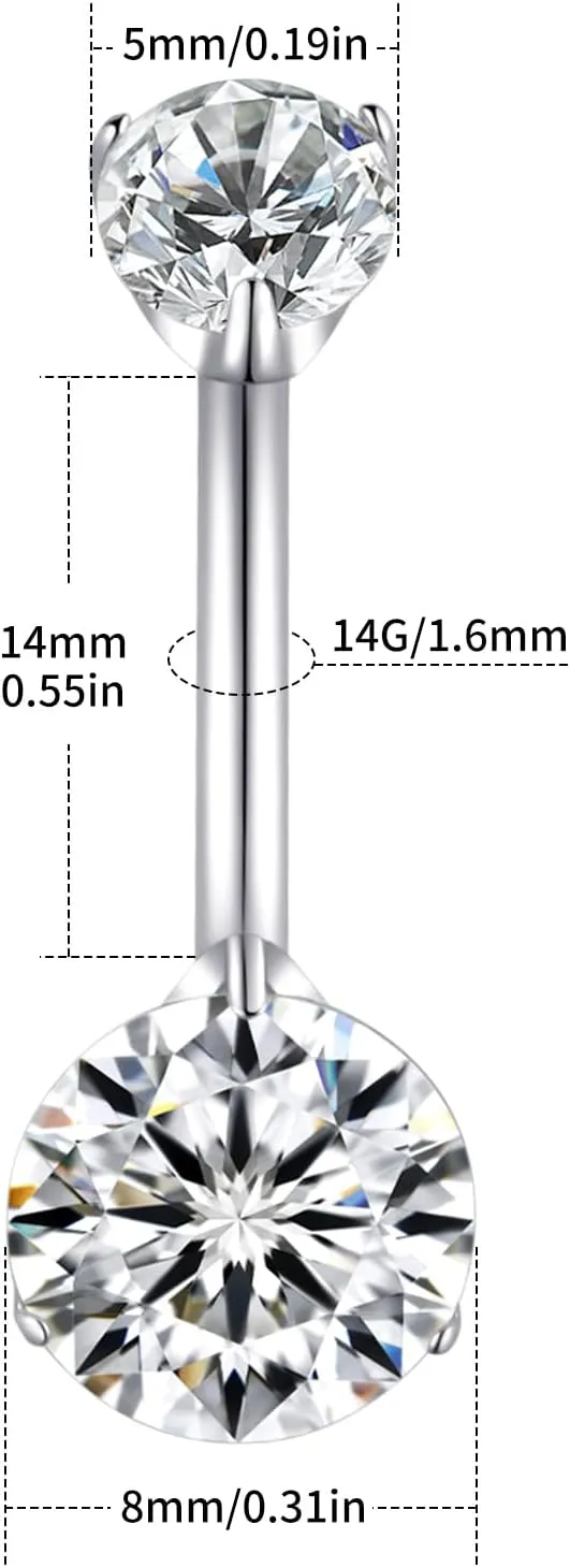 Titanium Belly Button Ring Internally Threaded Long 10mm/12mm/14mm Belly Button Piercing Jewelry for Women