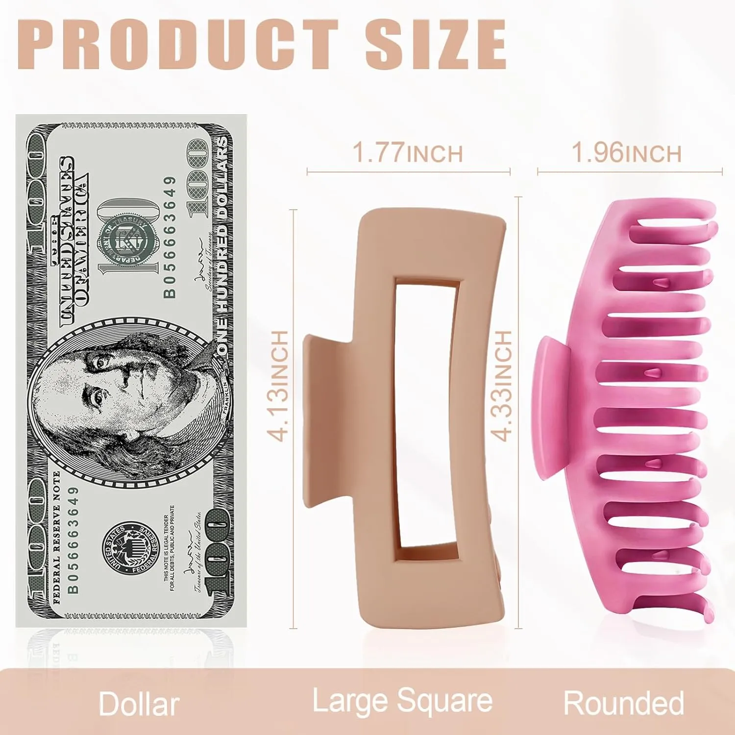 TOCESS 8 Pack Big Hair Claw Clips for Women Large Claw Clip for Thin Thick Curly Hair 90's Strong Hold 4.33 Inch Nonslip Matte Jumbo Hair Clips (8 Pcs)