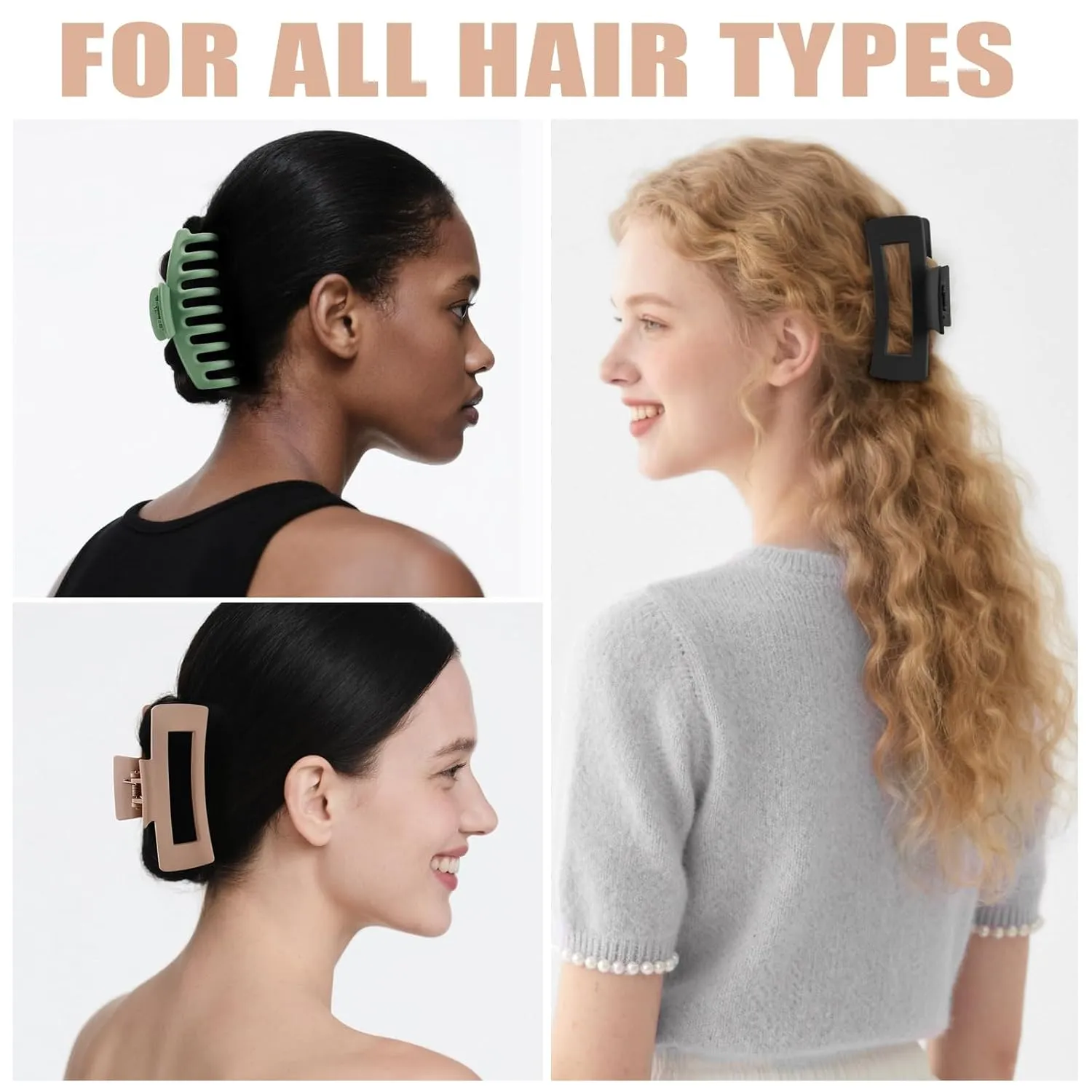 TOCESS 8 Pack Big Hair Claw Clips for Women Large Claw Clip for Thin Thick Curly Hair 90's Strong Hold 4.33 Inch Nonslip Matte Jumbo Hair Clips (8 Pcs)