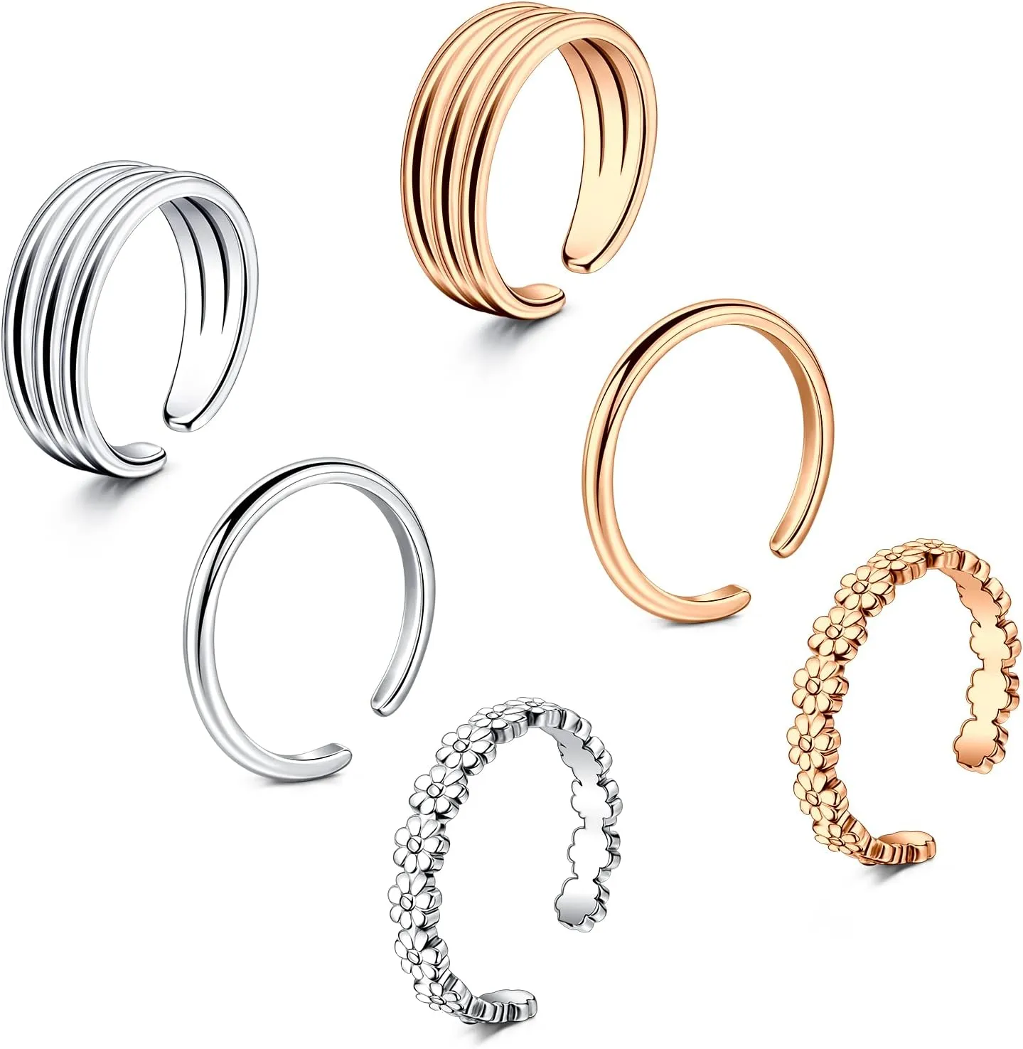 TOKRING Toe Rings for Women Adjustable Toe Rings Beach Foot Summer Sandals Jewelry Silver Rose Gold