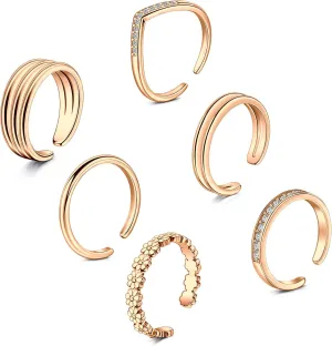TOKRING Toe Rings for Women Adjustable Toe Rings Beach Foot Summer Sandals Jewelry Silver Rose Gold