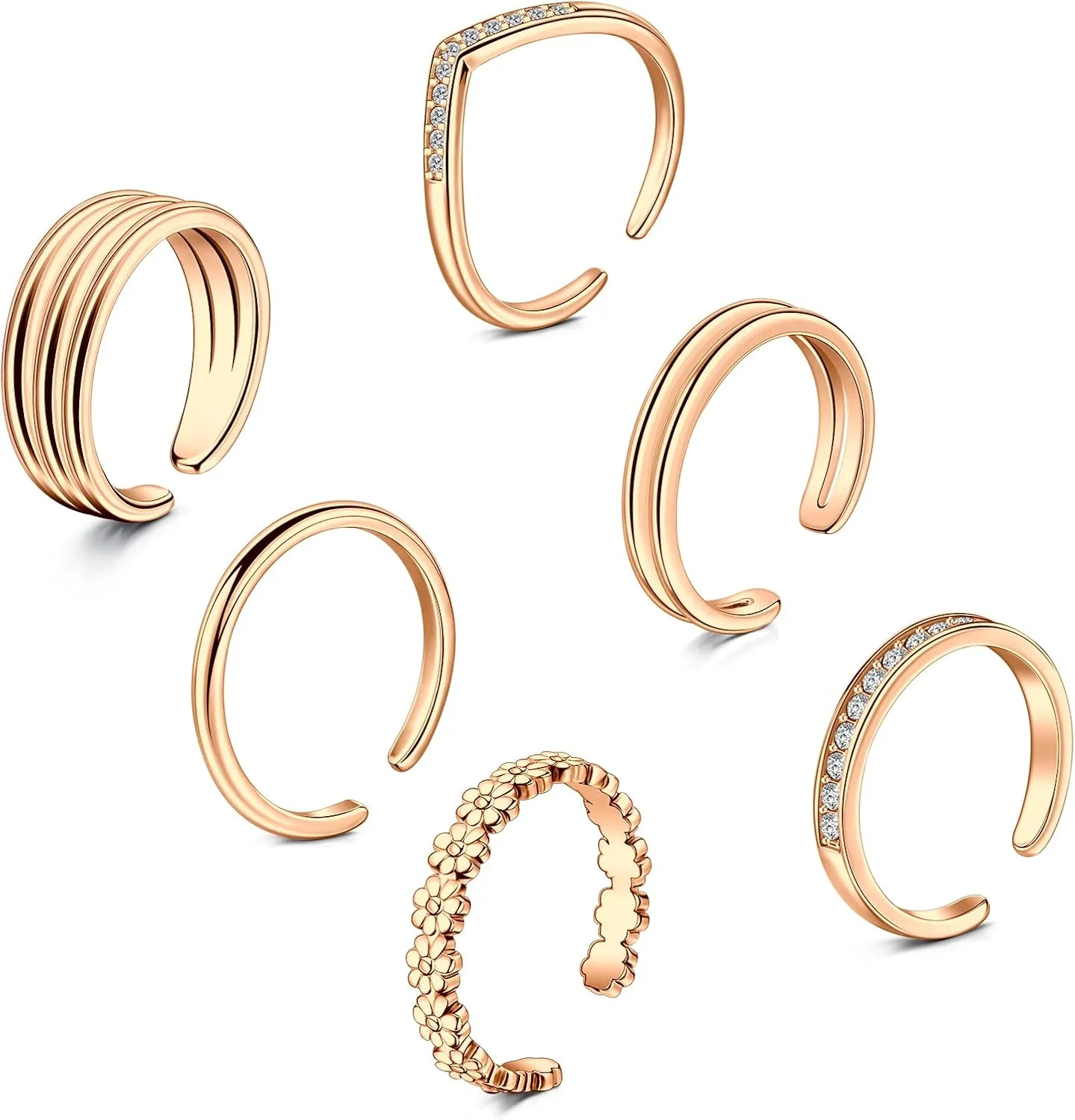 TOKRING Toe Rings for Women Adjustable Toe Rings Beach Foot Summer Sandals Jewelry Silver Rose Gold