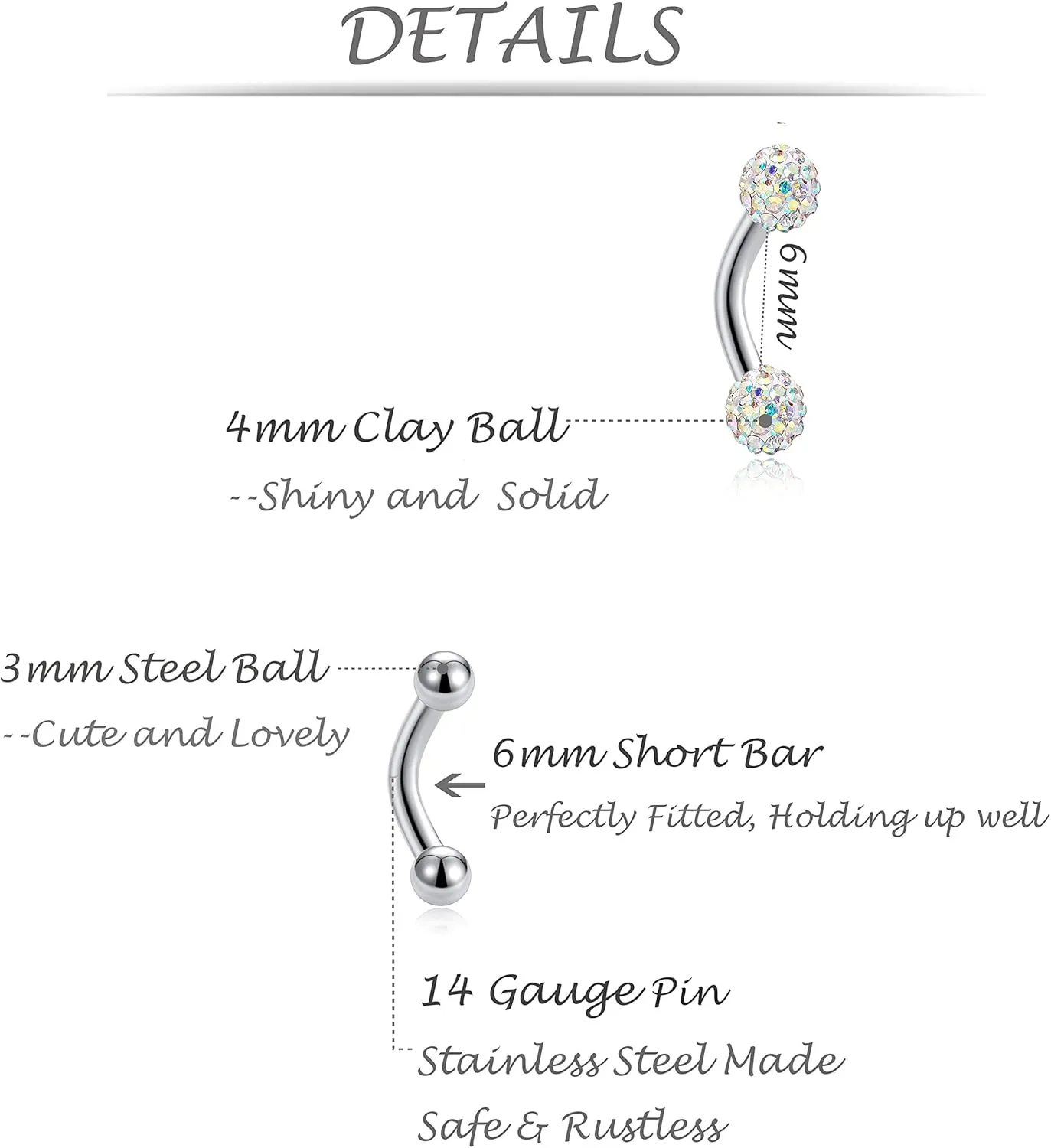 Tornito 6-8-12PCS 14G 6-10mm Short Bar Tiny Heart Butterfly Evil Eye Devil Heart Snake Skull CZ Skull hand with Gem ball Stainless Steel Belly Button Rings Navel Rings for Women Barbell Eyebrow Body Piercing Jewelry
