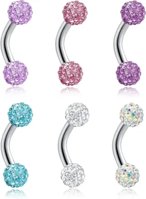 Tornito 6-8-12PCS 14G 6-10mm Short Bar Tiny Heart Butterfly Evil Eye Devil Heart Snake Skull CZ Skull hand with Gem ball Stainless Steel Belly Button Rings Navel Rings for Women Barbell Eyebrow Body Piercing Jewelry