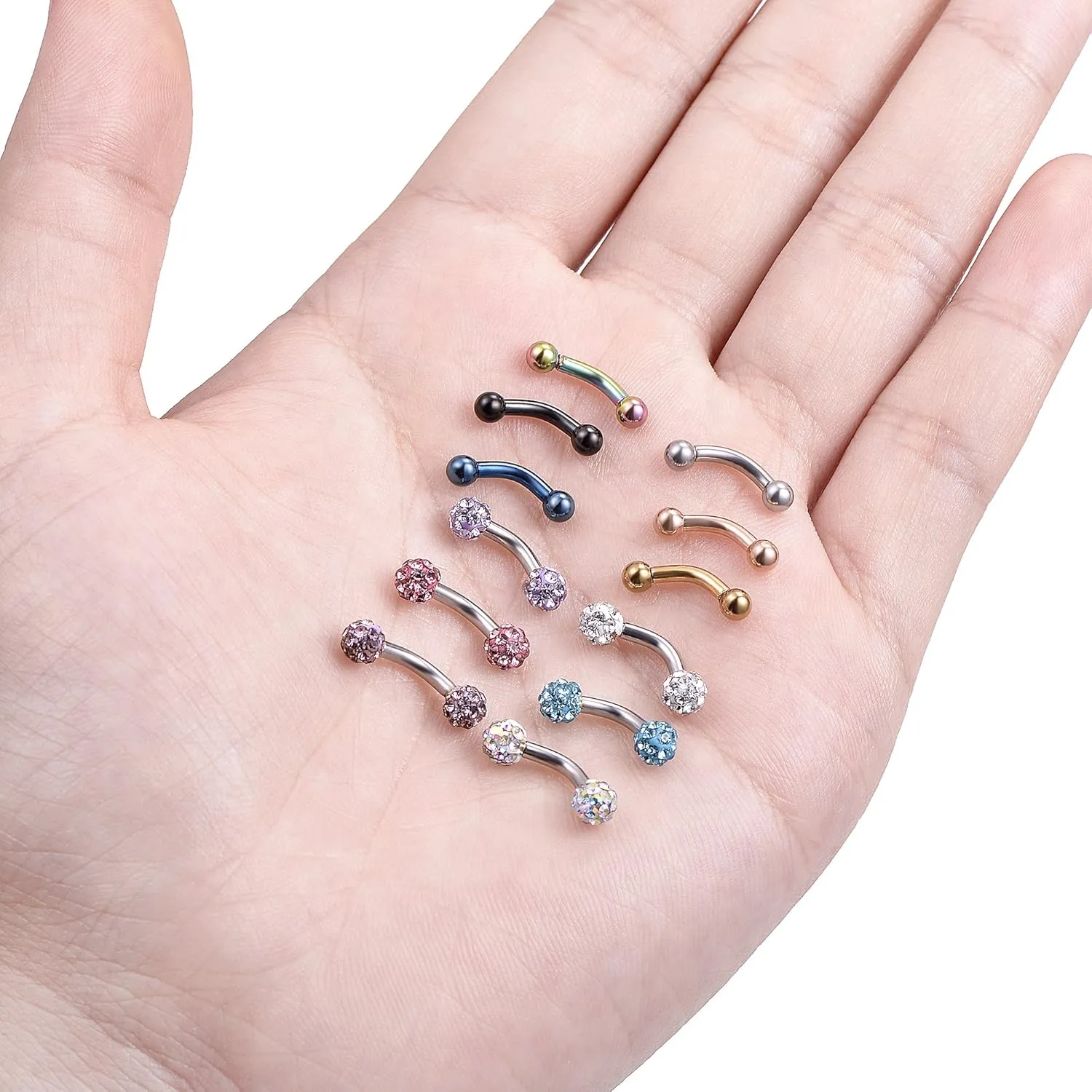 Tornito 6-8-12PCS 14G 6-10mm Short Bar Tiny Heart Butterfly Evil Eye Devil Heart Snake Skull CZ Skull hand with Gem ball Stainless Steel Belly Button Rings Navel Rings for Women Barbell Eyebrow Body Piercing Jewelry
