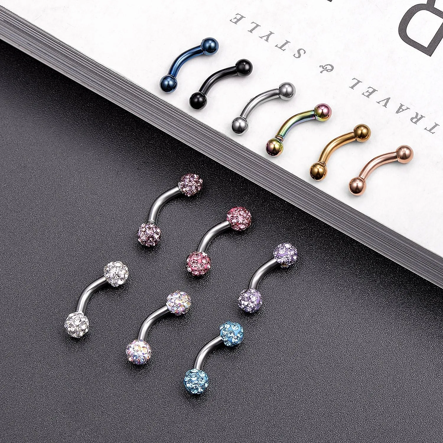Tornito 6-8-12PCS 14G 6-10mm Short Bar Tiny Heart Butterfly Evil Eye Devil Heart Snake Skull CZ Skull hand with Gem ball Stainless Steel Belly Button Rings Navel Rings for Women Barbell Eyebrow Body Piercing Jewelry