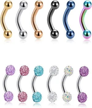 Tornito 6-8-12PCS 14G 6-10mm Short Bar Tiny Heart Butterfly Evil Eye Devil Heart Snake Skull CZ Skull hand with Gem ball Stainless Steel Belly Button Rings Navel Rings for Women Barbell Eyebrow Body Piercing Jewelry