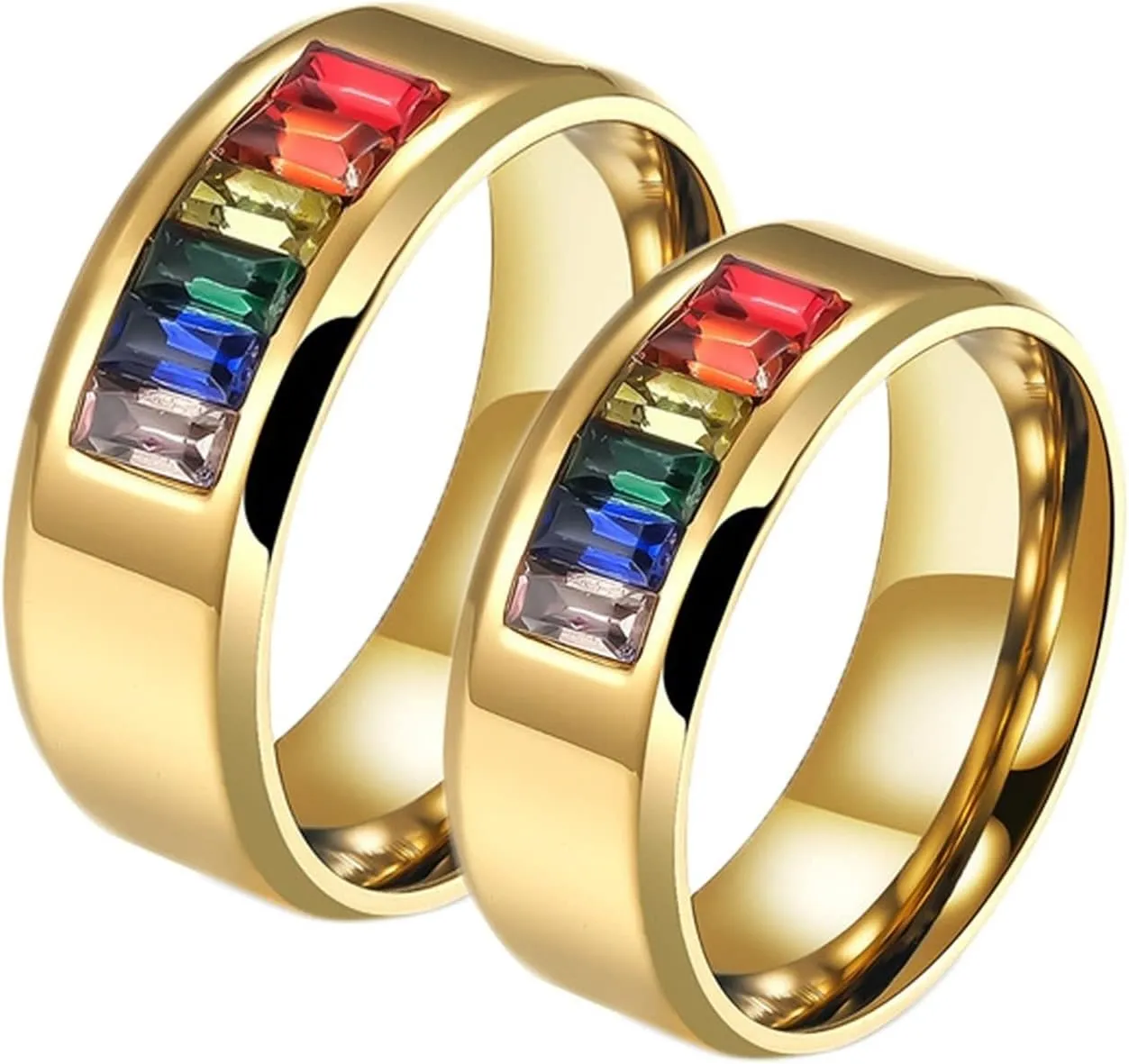 Trendy Rings for Women, Mens Stainless Steel Rings Gold LGBT Ring with Rainbow Zirconia Men's and Women's Fashion Rings