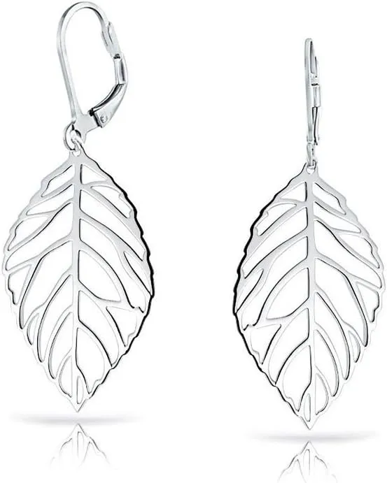 Tribal Boho Lightweight Nature Open Drop Leaf Dangle Earrings Western Jewelry For Women Teens .925 Sterling Silver Lever Back