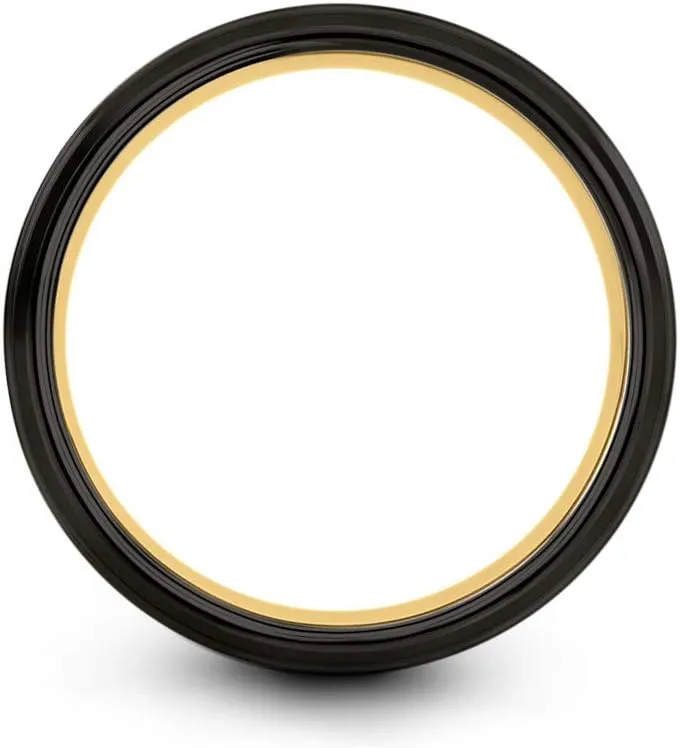 Tungsten Wedding Band Ring 8mm for Men Women 18k Rose Yellow Gold Plated Step Bevel Edge Black Brushed Polished