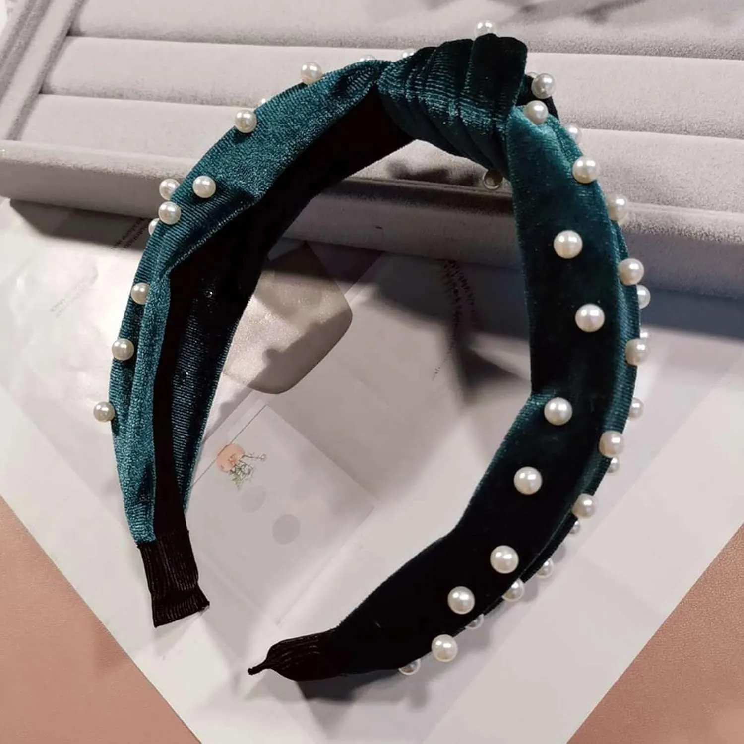 Turban Headbands for Women Pearls Knotted Head Bands Elastic Rhinestone Hair Bands Wedding Hair Accessories