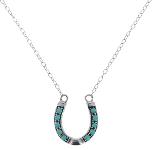 Turquoise Horseshoe Necklace, Sterling Silver 925, Genuine Turquoise, Adjustable Necklace with Fixed Horseshoe Pendant, Boho Western Jewelry